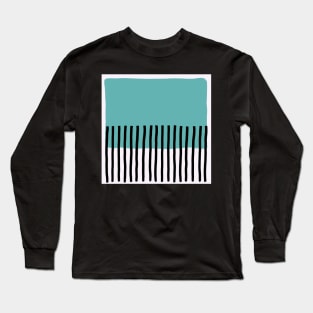 abstract black striped fence and teal blue sky Long Sleeve T-Shirt